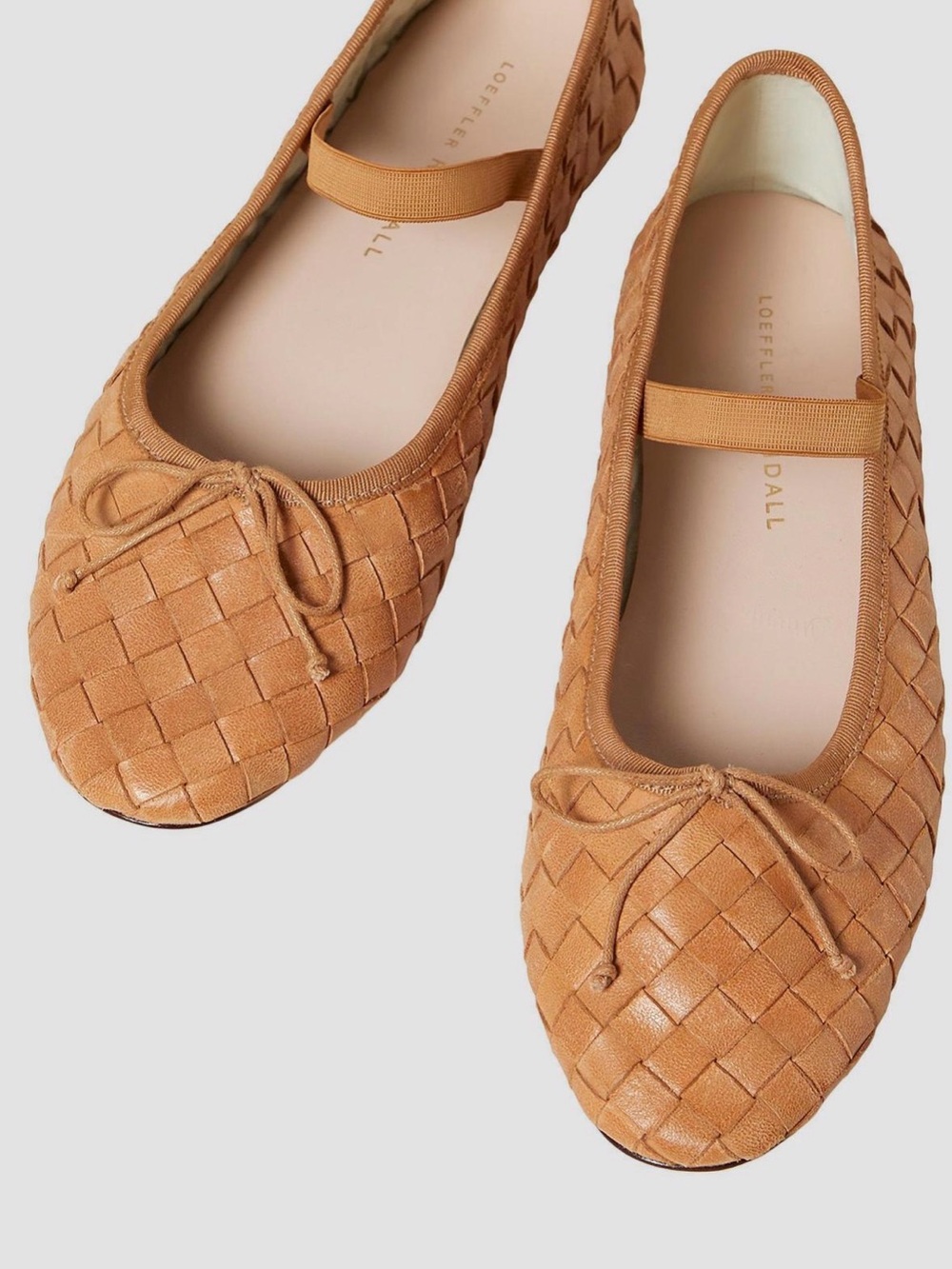 Loeffler Randall Leonie Woven Tan Leather Mary Jane Flats